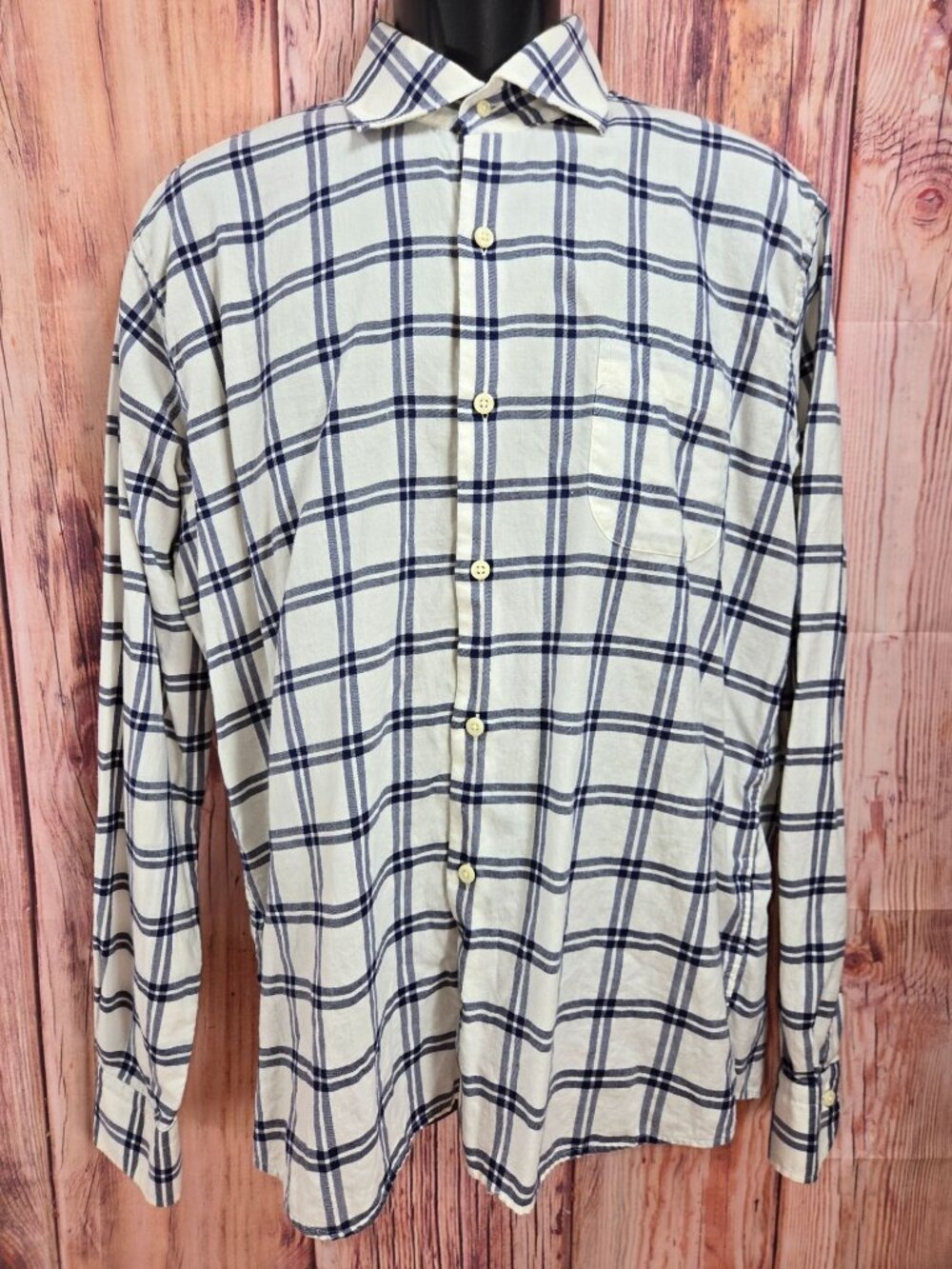 Peter Millar Mens Navy Plaid Long Sleeve Button-Up Shirt Large